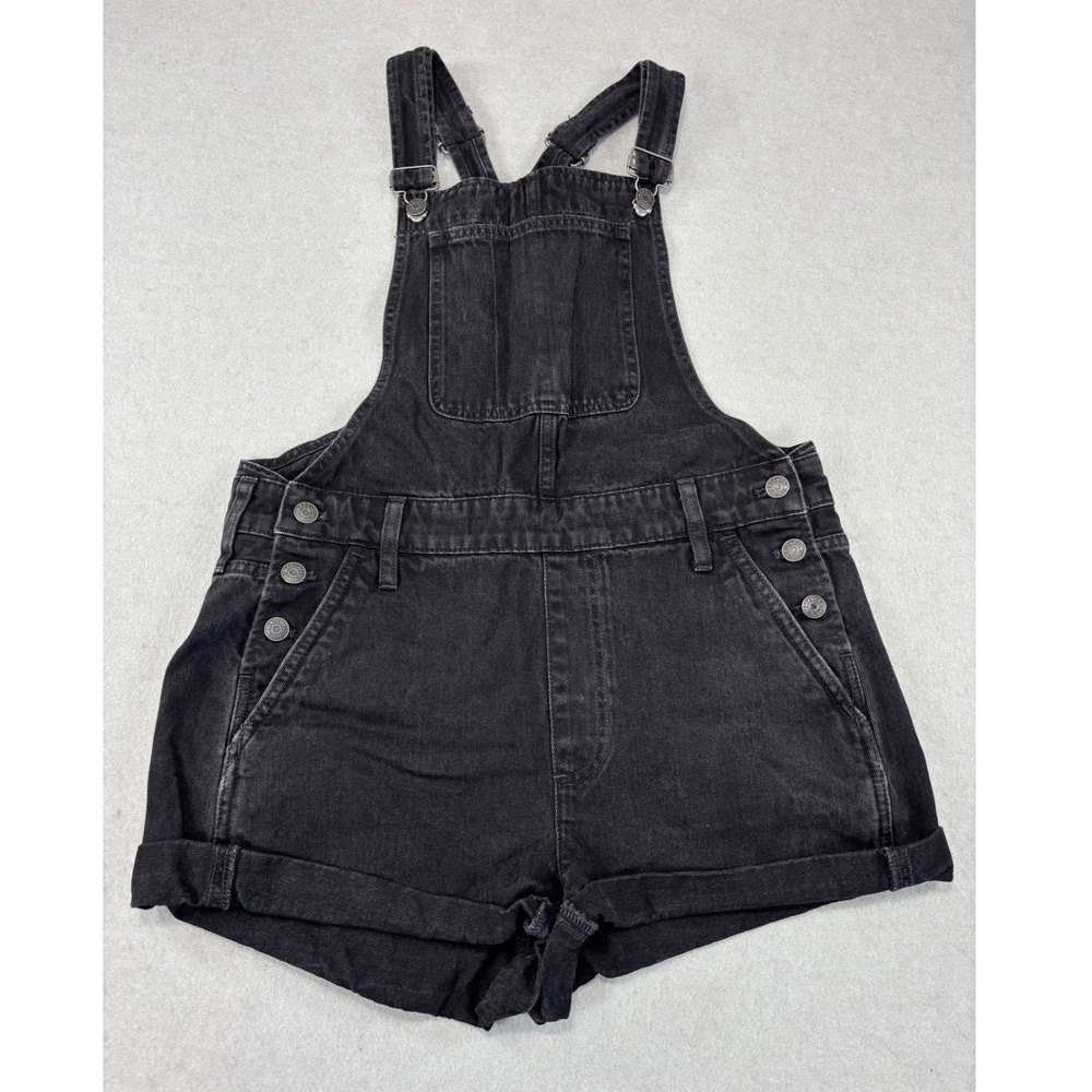 Madewell High Rise Washed Black Denim‎ Adirondack Short Overalls size M